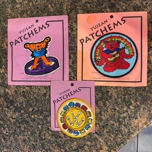 Lot of 3 Yujean Patchems The Grateful Dead band dancing bear VW Bus peace face